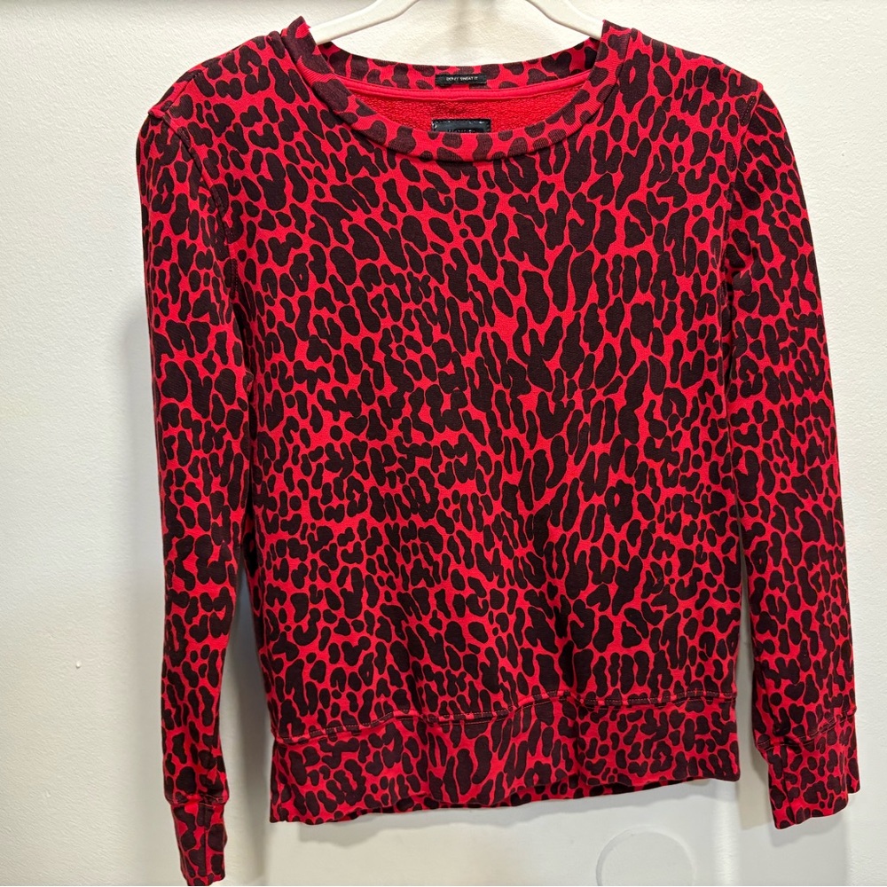 MOTHER Red and Black Leopard-Print Crew Sweatshirt